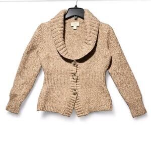 Ann Taylor Loft Wool Blend Cardigan Tan / Beige Triple Button Womens Size Medium